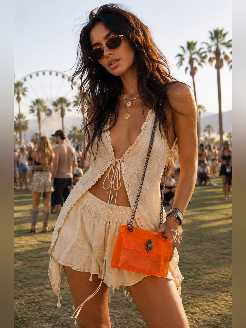 Kurt Geiger Orange Mini Kensington Vinyl Clear Crossbody Bag Festival